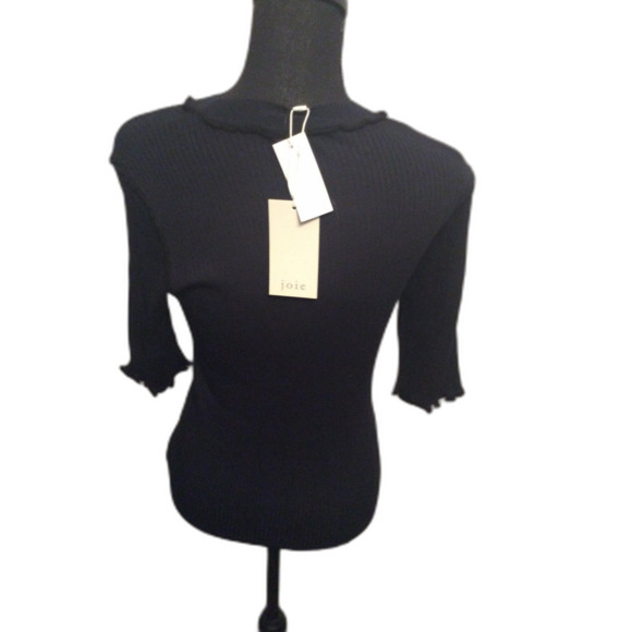 New NWT Joie Thorna Top Mock Neck Ruffled Midnight Blue Ribbed Short Sleeve XL - Picture 4 of 6